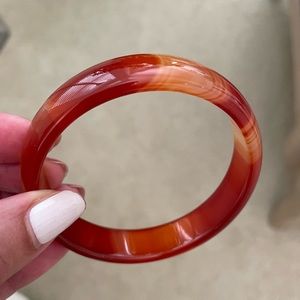 Jade Red & Gold Agate Bangle Bracelet 8.5"